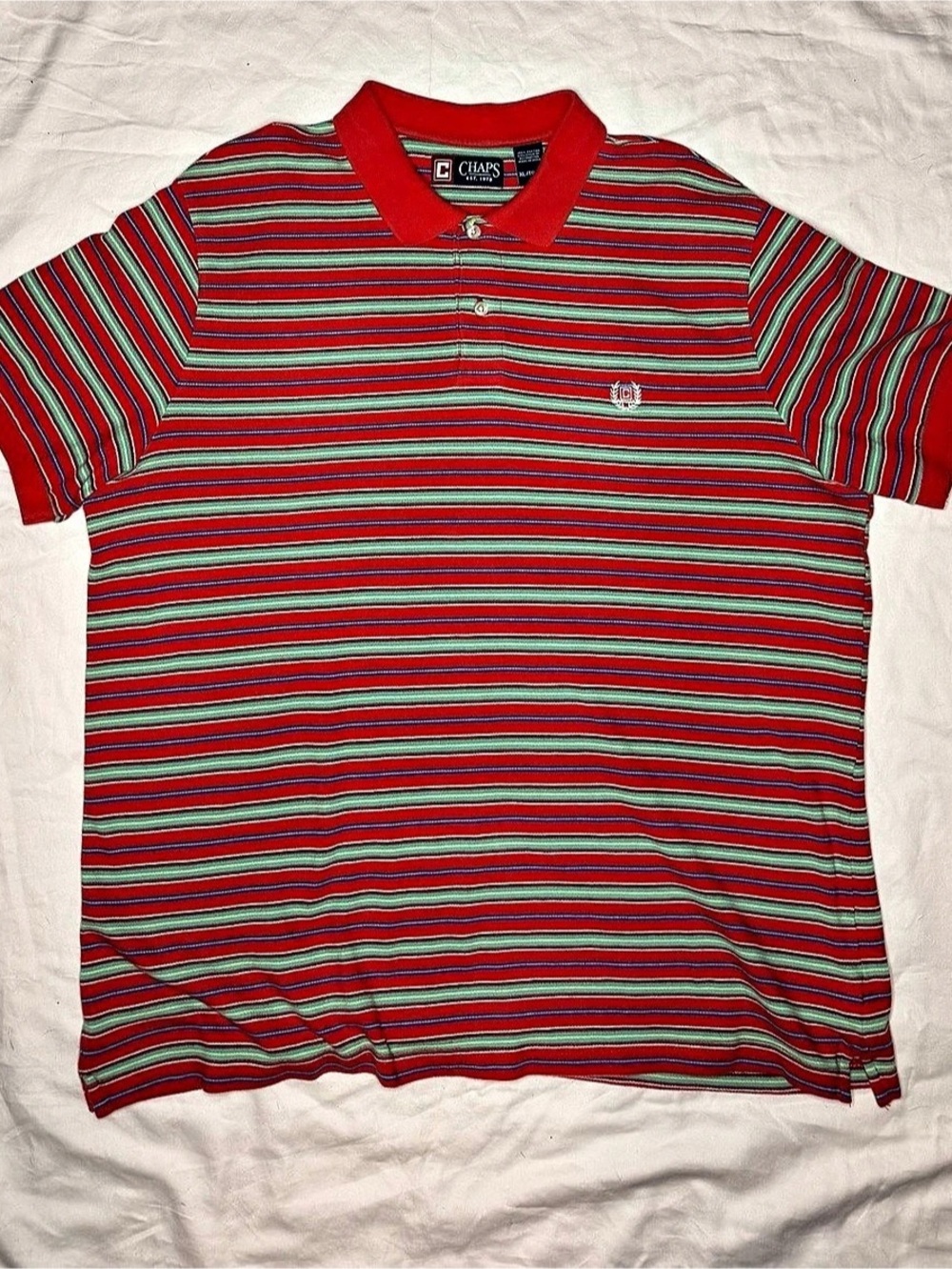 Vintage Chaps Striped Polo Shirt Mens XL Red Green Blue Y2K 90s Streetwear
